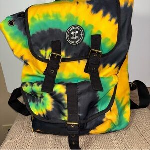 Jamaica One Love Backpack Tie-dye Yellow, Green, Black Strap Buckle Close